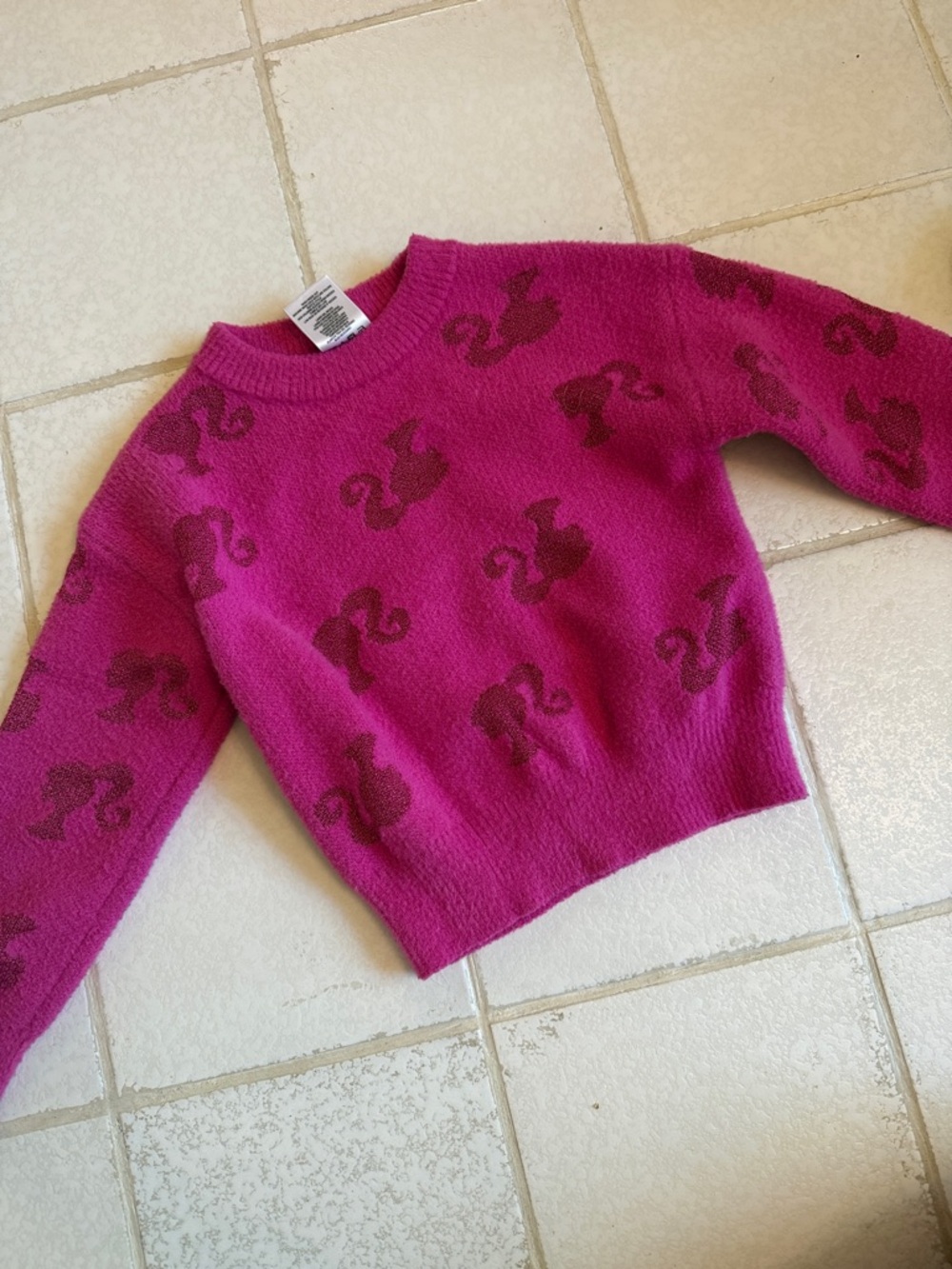 Bright Pink Barbie  Pattern Crewneck Sweater